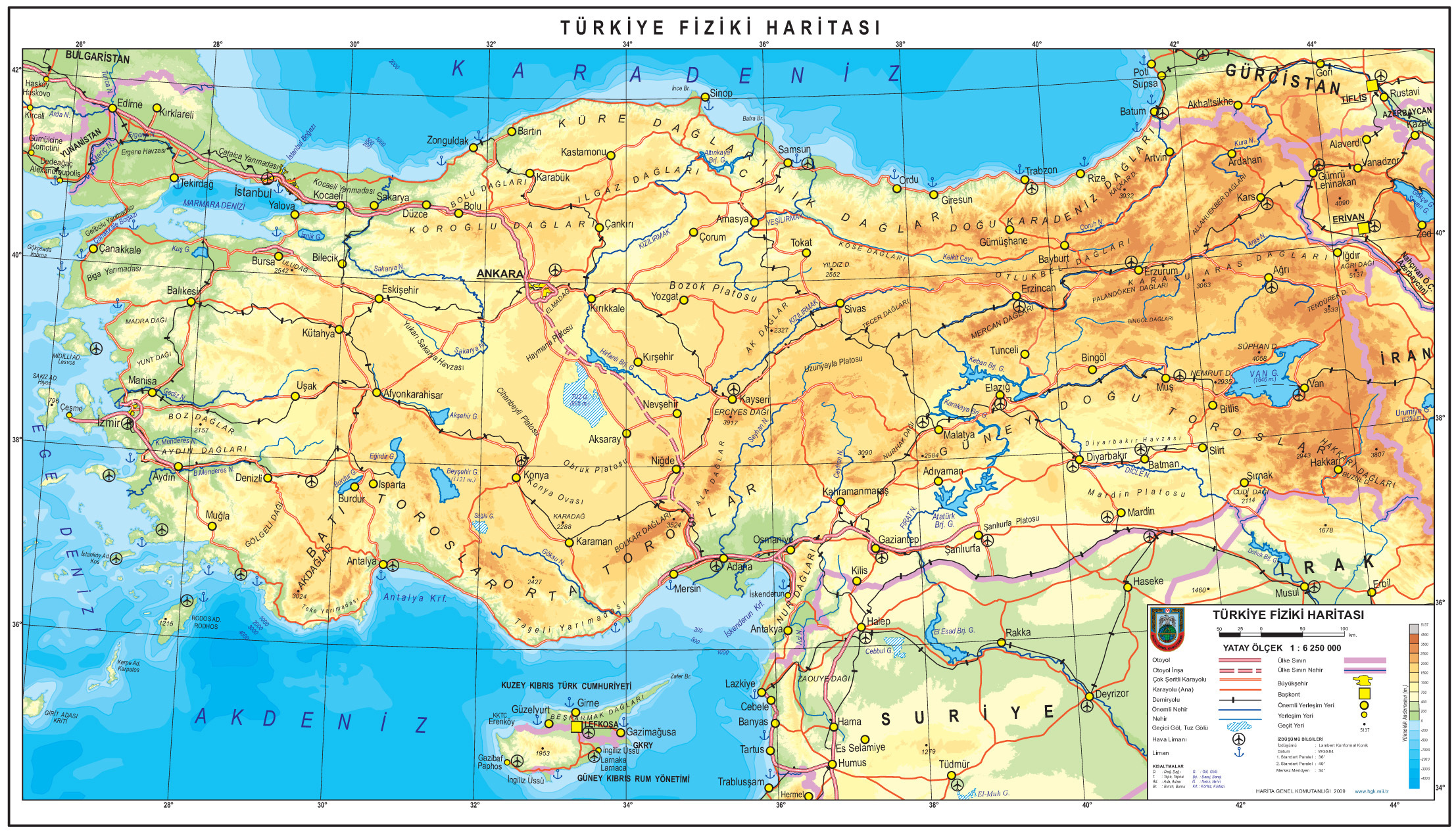 Türkiye'nin Topoğrafik Haritası | Türkiye Haritası